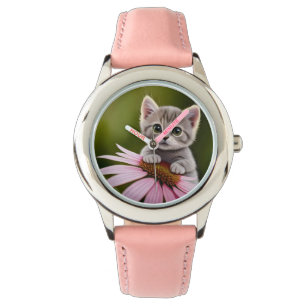 Floral cute little grey cat watch