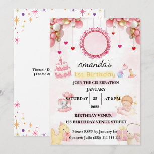 Floral – Cute Pastel Baby 1st Birthday Party Invitation
