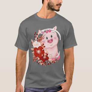 Floral Cute Pig T-Shirt