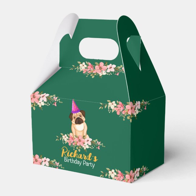 Floral Cute Puppy Kids Birthday Favour Box (Front Side)