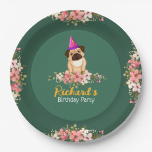 Floral Cute Puppy Kids Birthday Paper Plate