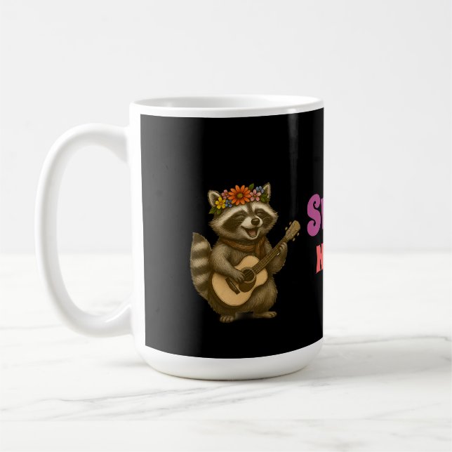 Floral Cute Racoon Playing Guitar & Drum Set Coffee Mug (Left)