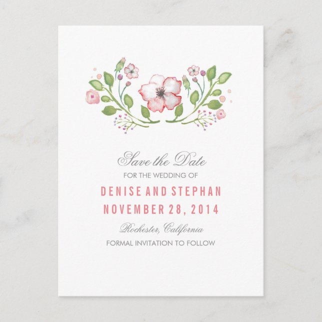 Floral Cute Save the Date Postcards (Front)