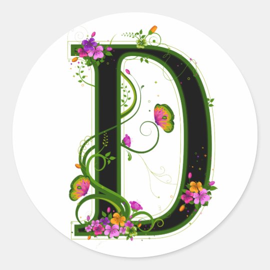 Floral D Classic Round Sticker