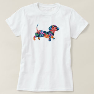 Floral Dachshund Dog  T-Shirt