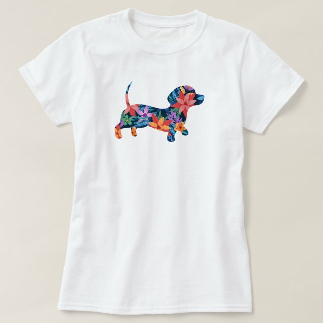 Floral Dachshund Dog  T-Shirt (Design Front)