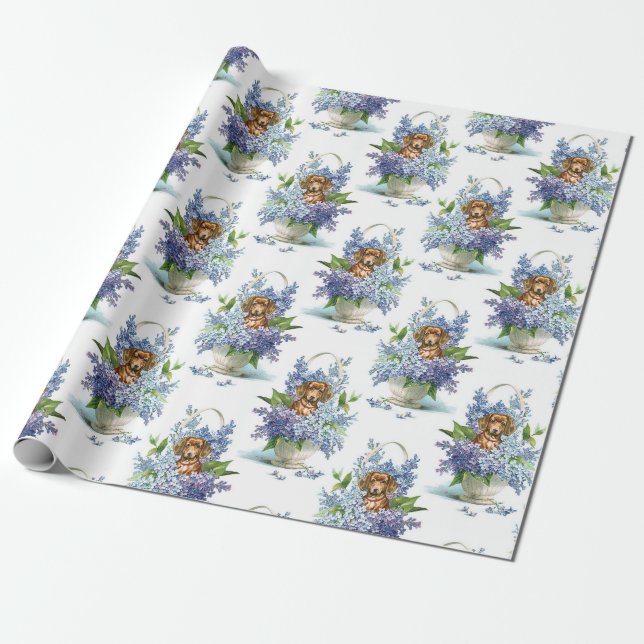 Floral Dachshund in Lilacs Wrapping Paper (Unrolled)