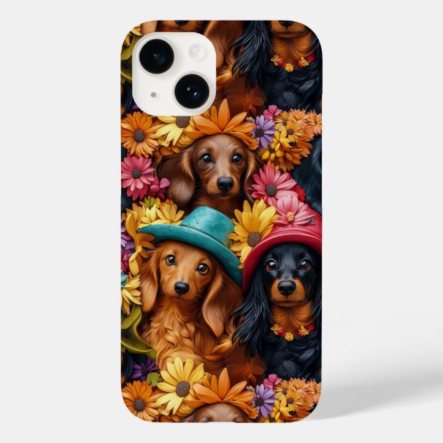 Floral Dachshund Seamless Pattern - Dog Lovers Case-Mate iPhone Case (Back)