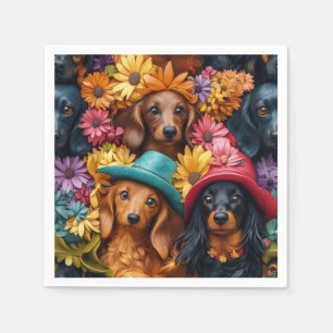 Floral Dachshund Seamless Pattern - Dog Lovers Napkin