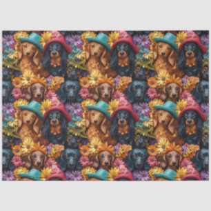 Floral Dachshund Seamless Pattern - Dog Lovers Tissue Paper