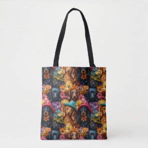 Floral Dachshund Seamless Pattern - Dog Lovers Tote Bag