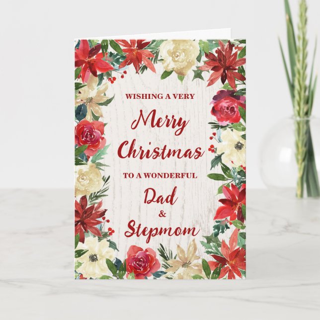 Floral Dad and Stepmom Merry Christmas Card (Front)