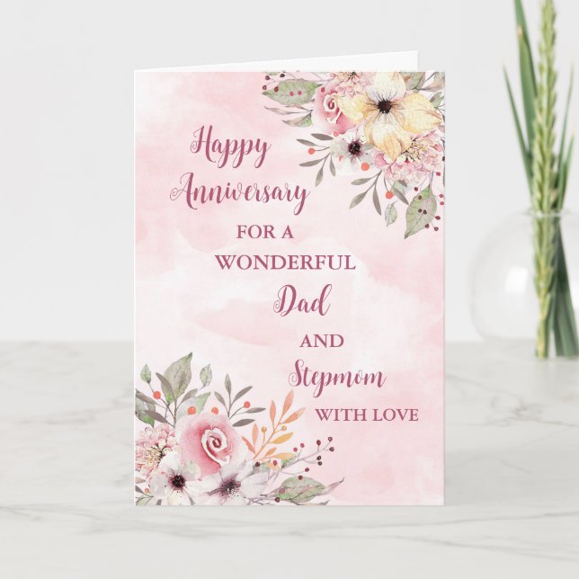 Floral Dad and Stepmom Wedding Anniversary Card (Front)