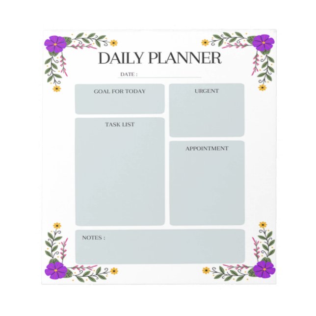 Floral Daily Planner Notepad (Front)