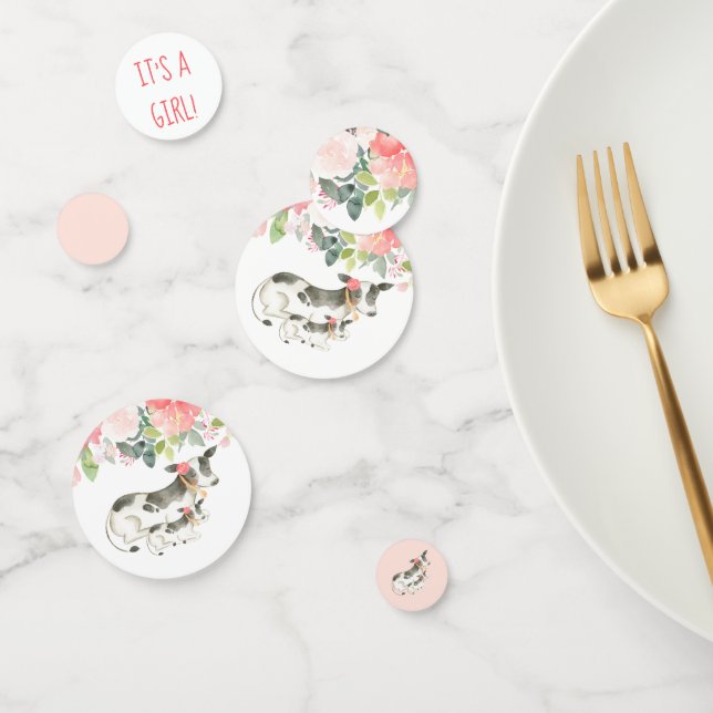 Floral Dairy Cow Baby Shower Confetti Decorations (Group)