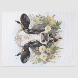 Floral Dairy Cow Holstein Friesian Watercolor Tissue Paper