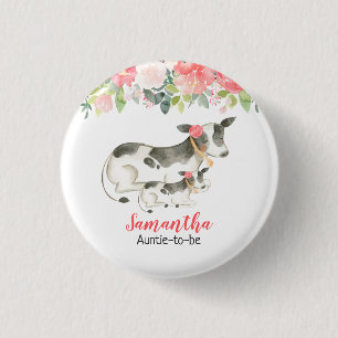 Floral Dairy Cow Name Tag Customised Button