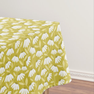 Floral Daisies Pattern Dark Gold & Olive Green Tablecloth