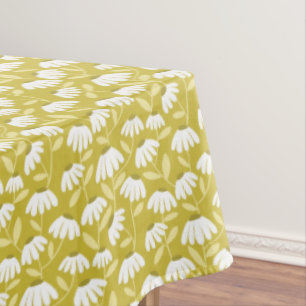Floral Daisies Pattern Dark Gold & Olive Green Tablecloth