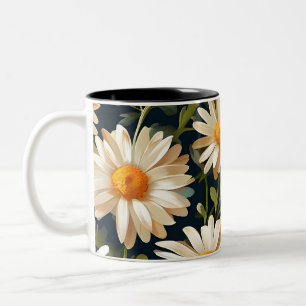 Floral Daisies Pattern Digital Art Design Two-Tone Coffee Mug