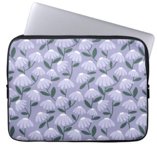 Floral Daisies Pattern Heather Blue & Purple Laptop Sleeve