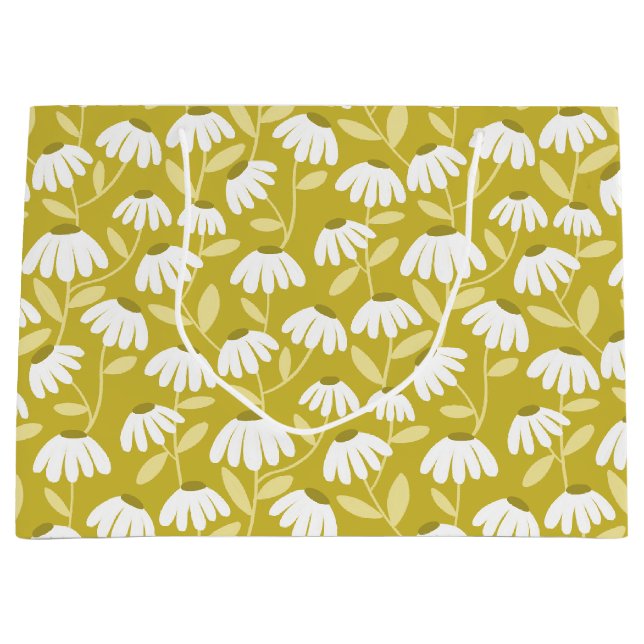 Floral Daisies Pattern Olive & Mustard Green Large Gift Bag (Front)