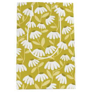 Floral Daisies Pattern Olive & Mustard Green Medium Gift Bag