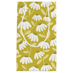 Floral Daisies Pattern Olive & Mustard Green Small Gift Bag