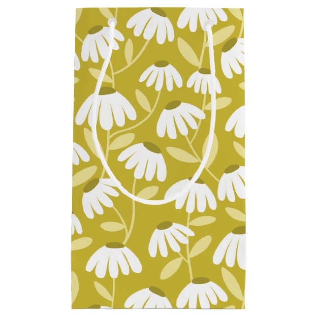 Floral Daisies Pattern Olive & Mustard Green Small Gift Bag (Front)