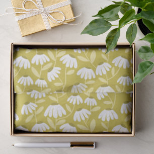 Floral Daisies Pattern Olive & Mustard Green Tissue Paper