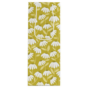 Floral Daisies Pattern Olive & Mustard Green Wine Gift Bag