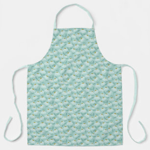 Floral Daisies Pattern Teal Blue & Olive Green Apron