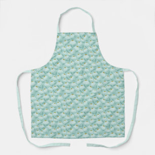 Floral Daisies Pattern Teal Blue & Olive Green Apron