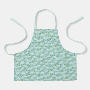 Floral Daisies Pattern Teal Blue & Olive Green Apron