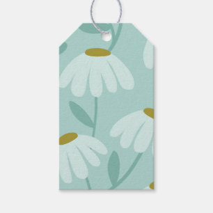 Floral Daisies Pattern Teal Blue & Olive Green Gift Tags