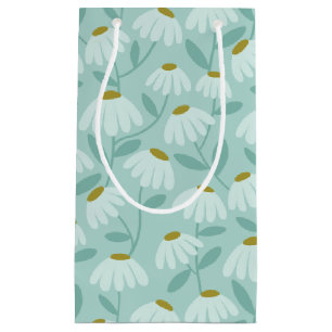 Floral Daisies Pattern Teal Blue & Olive Green Small Gift Bag
