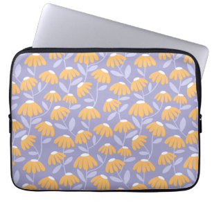 Floral Daisies Pattern Yellow & Heather Blue Laptop Sleeve