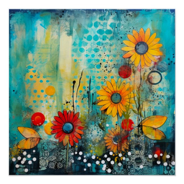 floral daisy abstract art stylish and chic poster (Front)