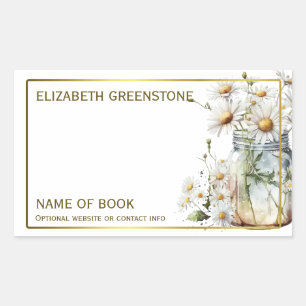 Floral Daisy Author Signature Bookplate Rectangular Sticker