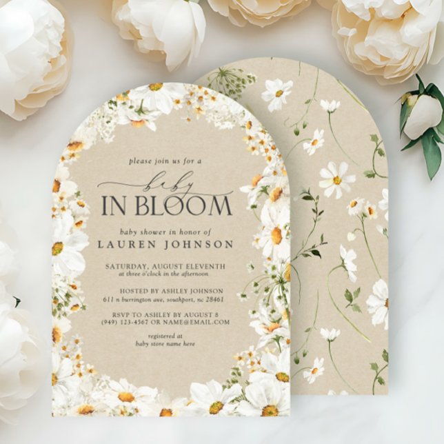 Floral Daisy Baby in Bloom Kraft Paper Shower Invitation (Creator Uploaded)
