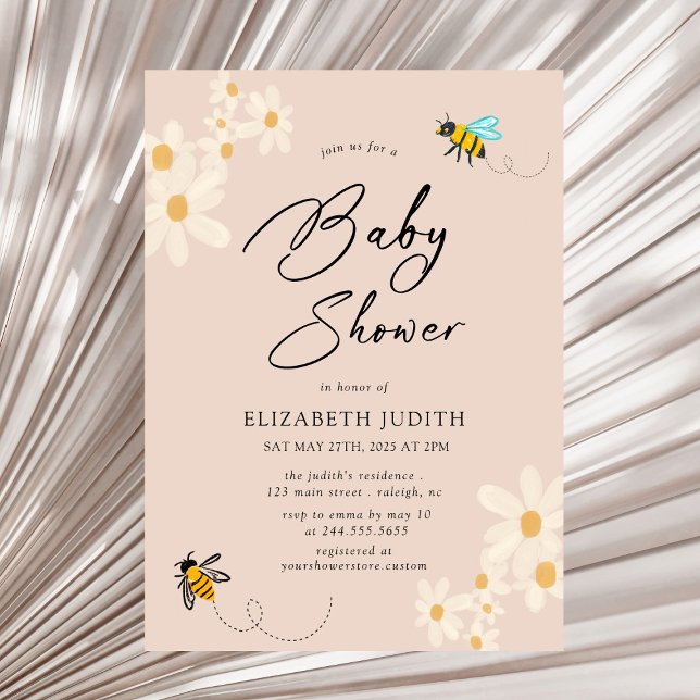 Floral Daisy Bees Baby Shower Invitation (Creator Uploaded)