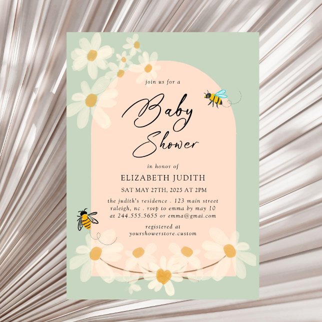 Floral Daisy Bees Baby Shower Invitation (Creator Uploaded)