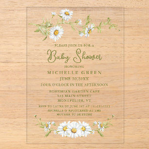 Floral Daisy Garden Botanical Baby Shower Acrylic Invitations
