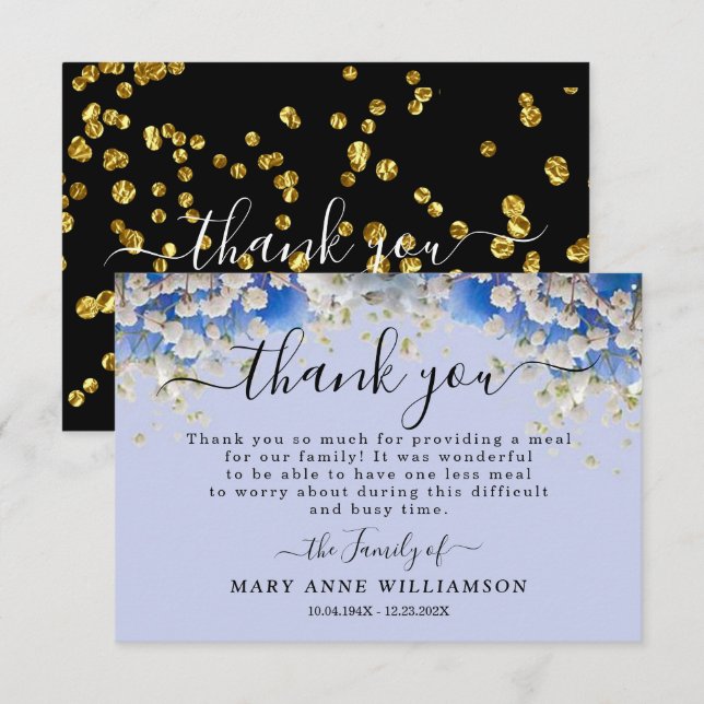 Floral Daisy Modern Funeral Food Thank You Card (Front/Back)