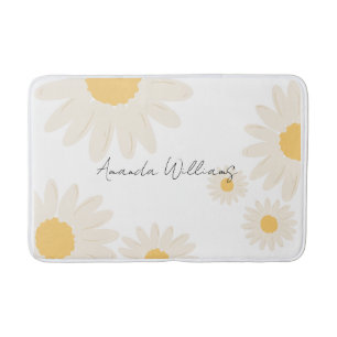 Floral Daisy Modern Minimalist White Bath Mat