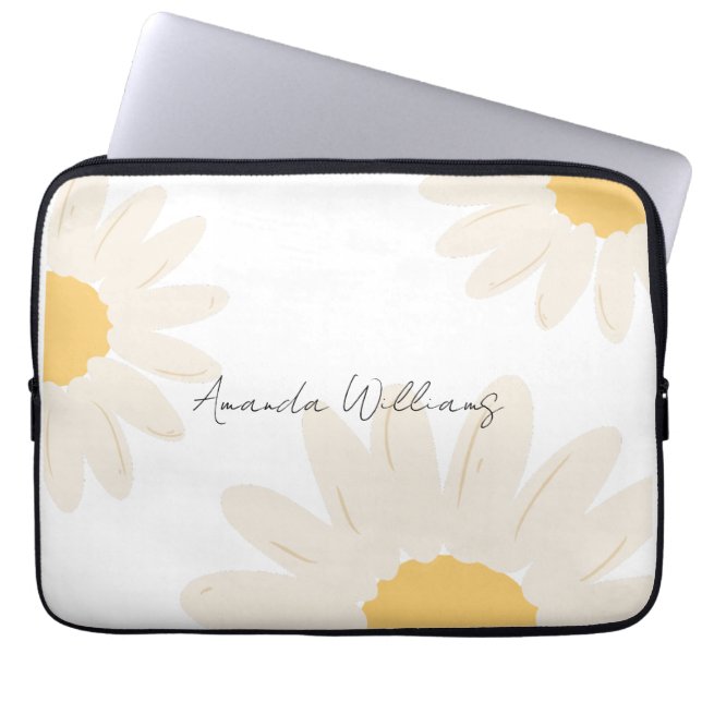 Floral Daisy Modern Minimalist white Laptop Sleeve (Front)