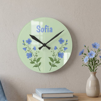 Floral daisy modern personalised cute elegant blue round clock