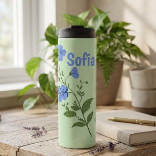 Floral daisy modern personalised cute elegant blue thermal tumbler