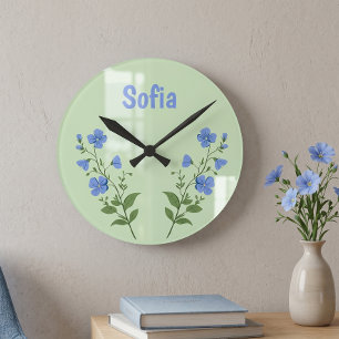 Floral daisy modern personalized cute elegant blue round clock