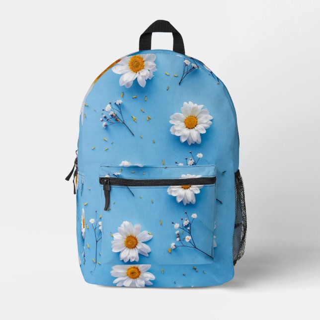 Floral Daisy Pattern blue Print Cut Sew Bag (Front)